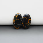 Kingman Black Buffalo Copper Composite Oval Cabochon Pair 20x11x3mm 12.5ct - black stone with bright copper veins - Pedra Gems