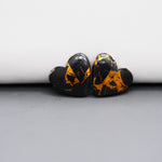 Kingman Black Buffalo Copper Composite Heart Cabochon Pair 15x15x3mm 11.5ct - black stone with bright copper veins - Pedra Gems