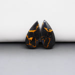 Kingman Black Buffalo Copper Composite Pear Cabochon Pair 21x11x3mm 12.5ct - black stone with bright copper veins - Pedra Gems