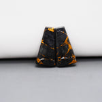Kingman Black Buffalo Copper Composite Trapezoid Cabochon Pair 21x10x3mm 11.5ct - black stone with bright copper veins - Pedra Gems