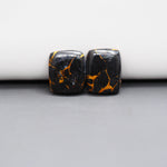 Kingman Black Buffalo Copper Composite Cushion Cabochon Pair 15x12x3mm 11.5ct - black stone with bright copper veins - Pedra Gems