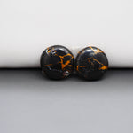 Kingman Black Buffalo Copper Composite Round Cabochon Pair 15x15x4mm 13.5ct - black stone with bright copper veins - Pedra Gems