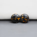 Kingman Black Buffalo Copper Composite Round Cabochon Pair 14x14x4mm 14.5ct - black stone with bright copper veins - Pedra Gems