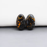 Kingman Black Buffalo Copper Composite Oval Cabochon Pair 18x11x3mm 12ct - black stone with bright copper veins - Pedra Gems