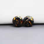 Kingman Black Buffalo Copper Composite Round Cabochon Pair 14x14x4mm 13ct - black stone with bright copper veins - Pedra Gems