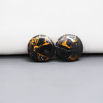 Kingman Black Buffalo Copper Composite Round Cabochon Pair 15x15x3mm 13.5ct - black stone with bright copper veins - Pedra Gems