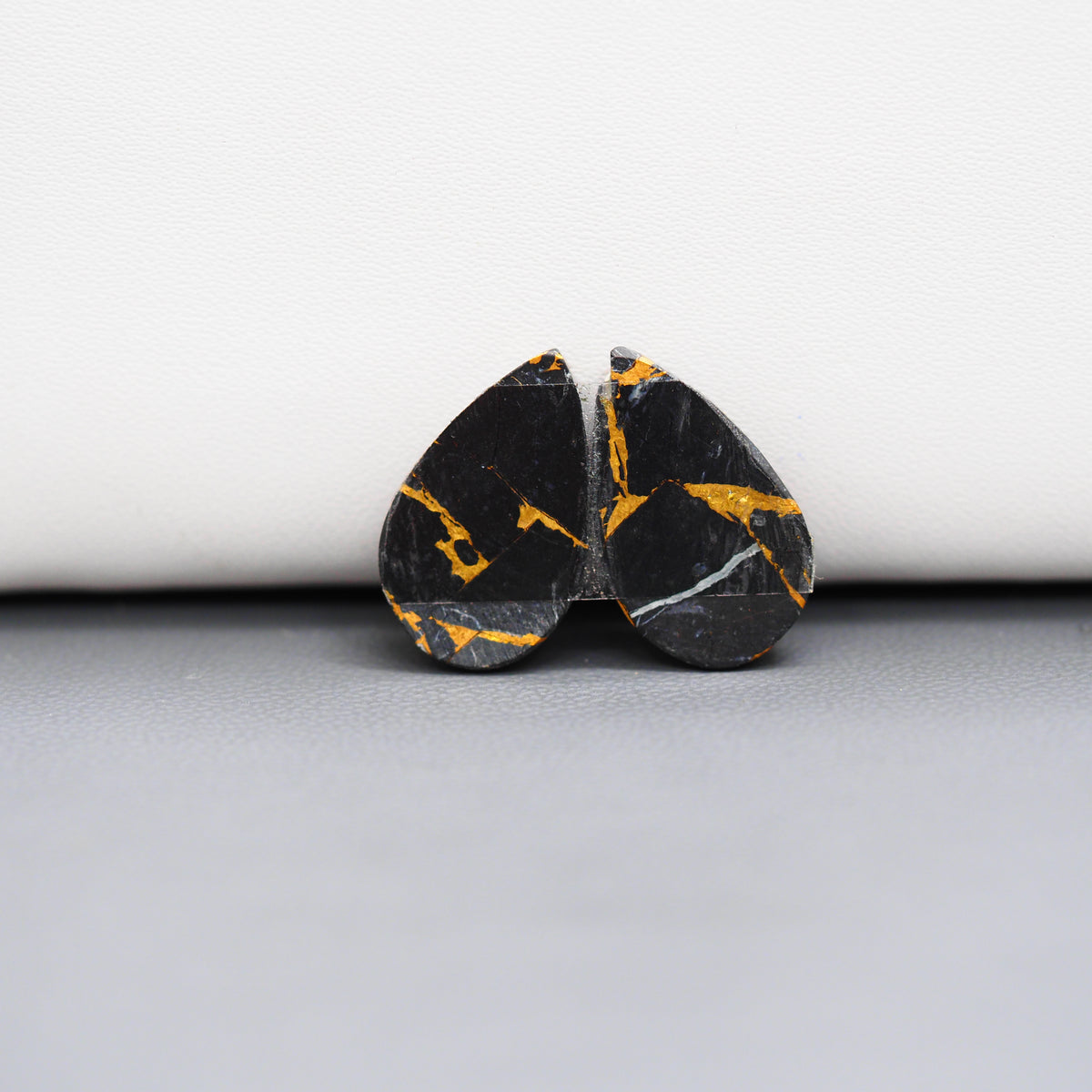 Kingman Black Buffalo Copper Composite Pear Cabochon Pair 19x11x3mm 13ct - black stone with bright copper veins - Pedra Gems