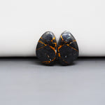 Kingman Black Buffalo Copper Composite Freeform Cabochon Pair 18x11x4mm 14ct - black stone with bright copper veins - Pedra Gems