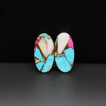 Cotton Candy Oval Cabochon Pair 18x9x3mm 10ct - turquoise blue, white and pink - Pedra Gems