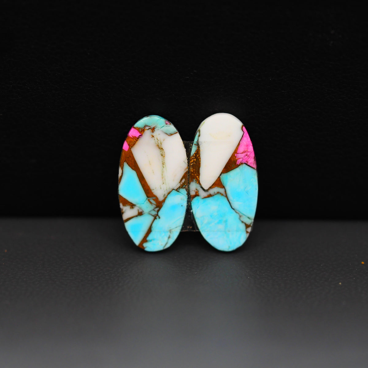 Cotton Candy Oval Cabochon Pair 18x9x3mm 10ct - turquoise blue, white and pink - Pedra Gems