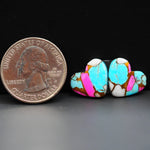 Cotton Candy Heart Cabochon Pair 13x13x3mm 10ct - pink, white and turquoise blue - Pedra Gems
