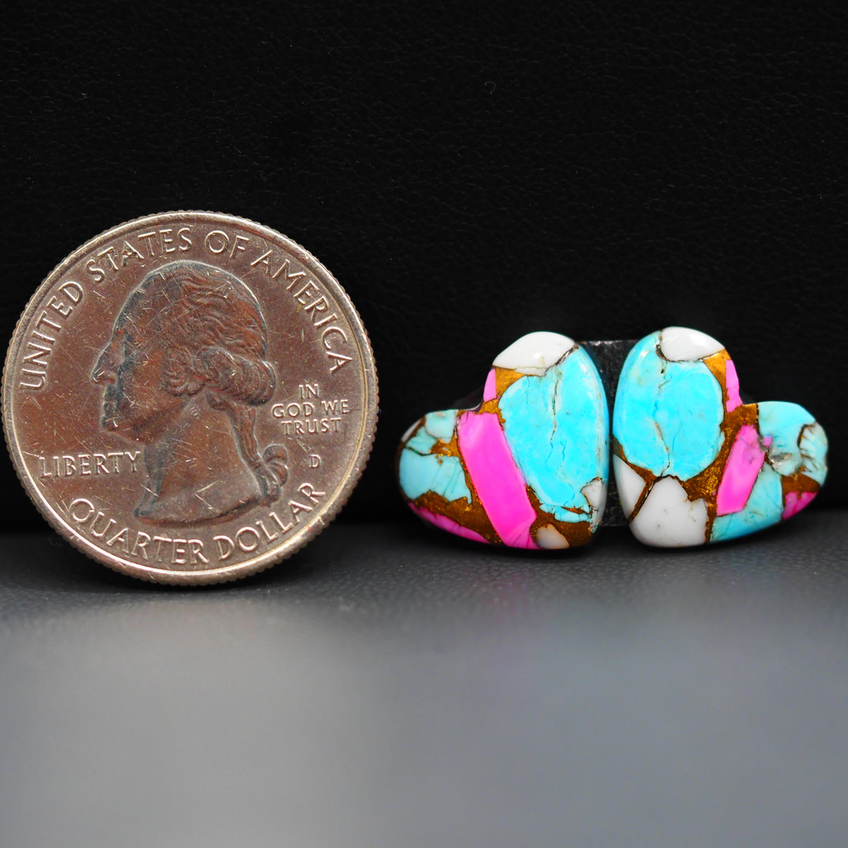 Cotton Candy Heart Cabochon Pair 13x13x3mm 10ct - pink, white and turquoise blue - Pedra Gems
