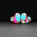 Cotton Candy Heart Cabochon Pair 13x13x3mm 10ct - pink, white and turquoise blue - Pedra Gems