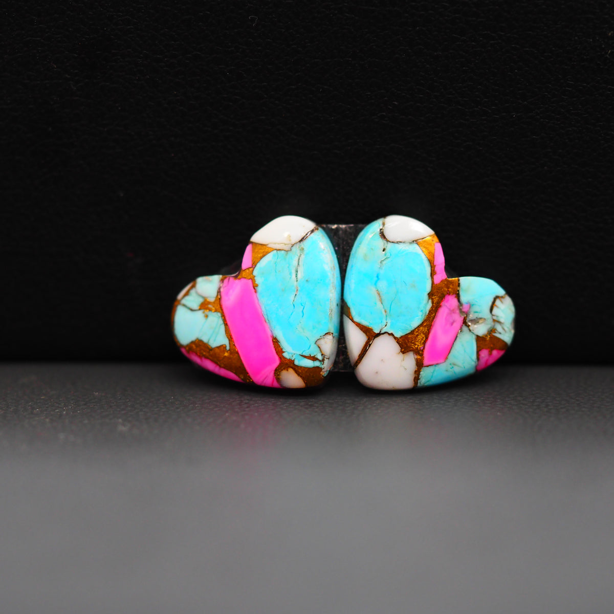 Cotton Candy Heart Cabochon Pair 13x13x3mm 10ct - pink, white and turquoise blue - Pedra Gems