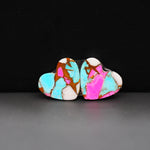 Cotton Candy Heart Cabochon Pair 13x13x3mm 10ct - pink, white and turquoise blue - Pedra Gems