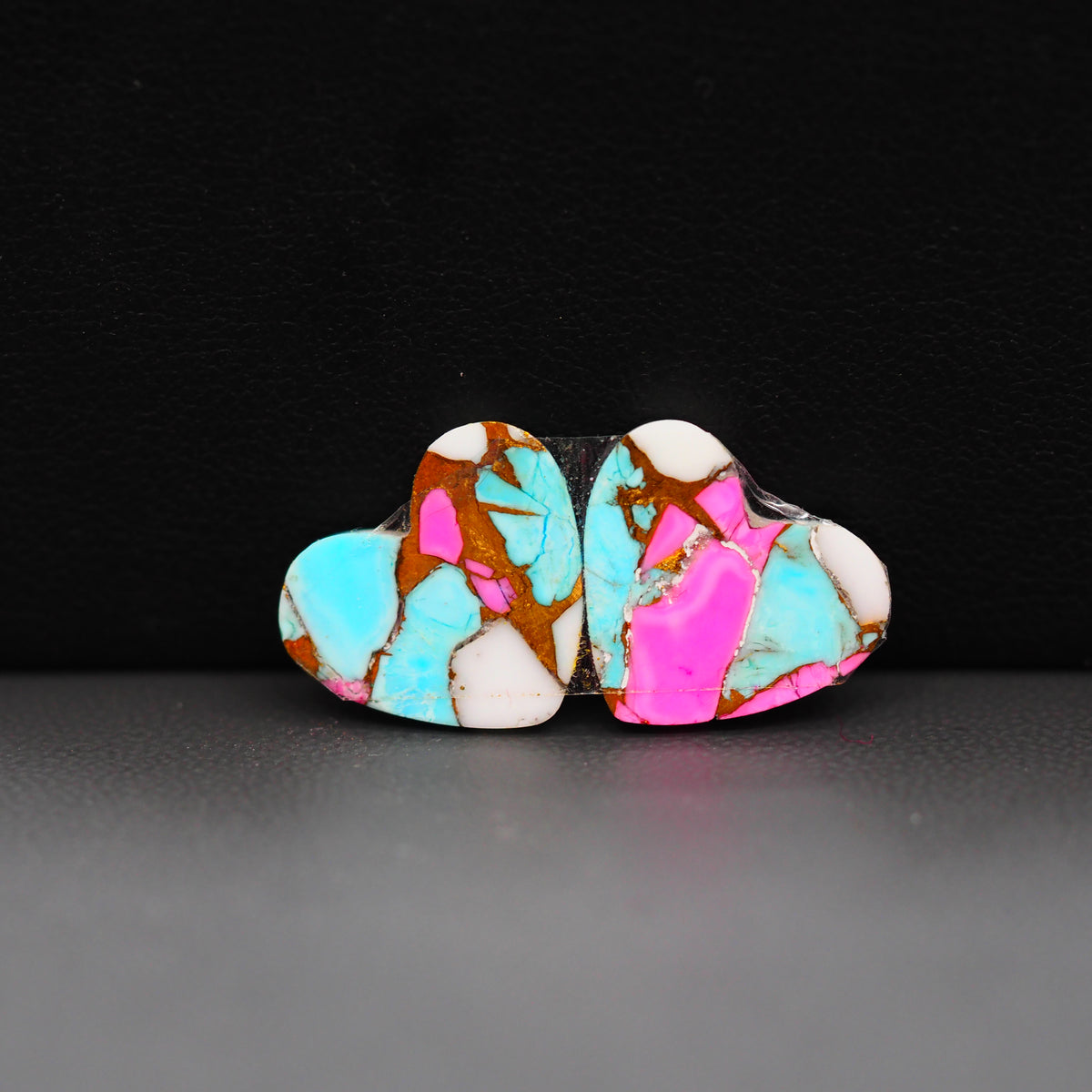 Cotton Candy Heart Cabochon Pair 13x13x3mm 10ct - pink, white and turquoise blue - Pedra Gems