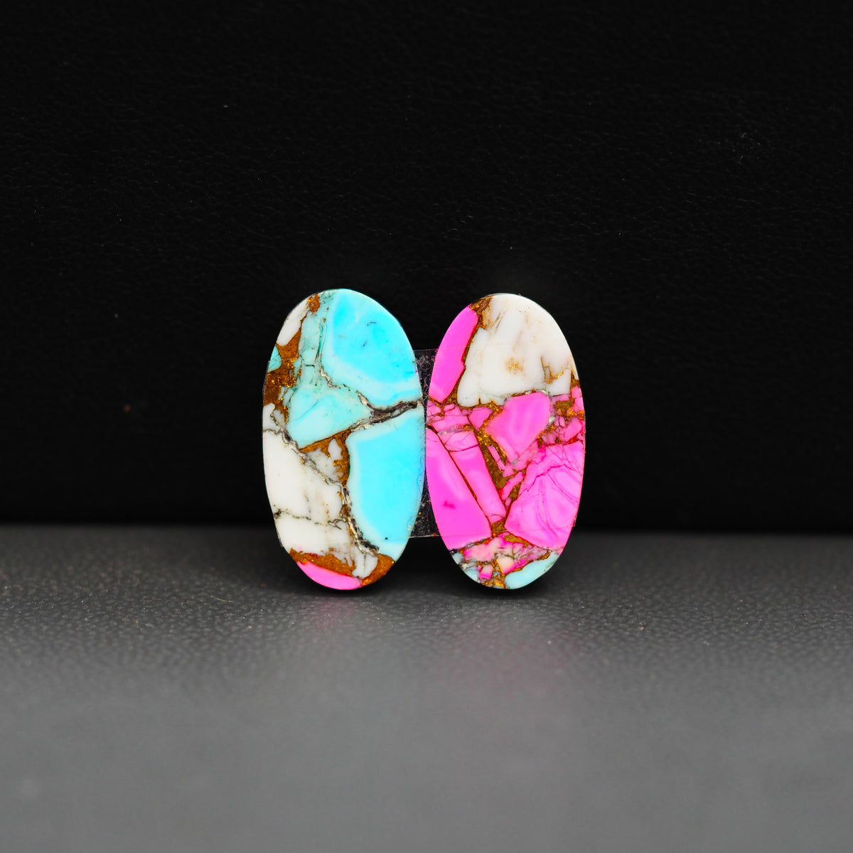 Cotton Candy Oval Cabochon Pair 18x10x3mm 13ct - white, pink and turquoise blue - Pedra Gems
