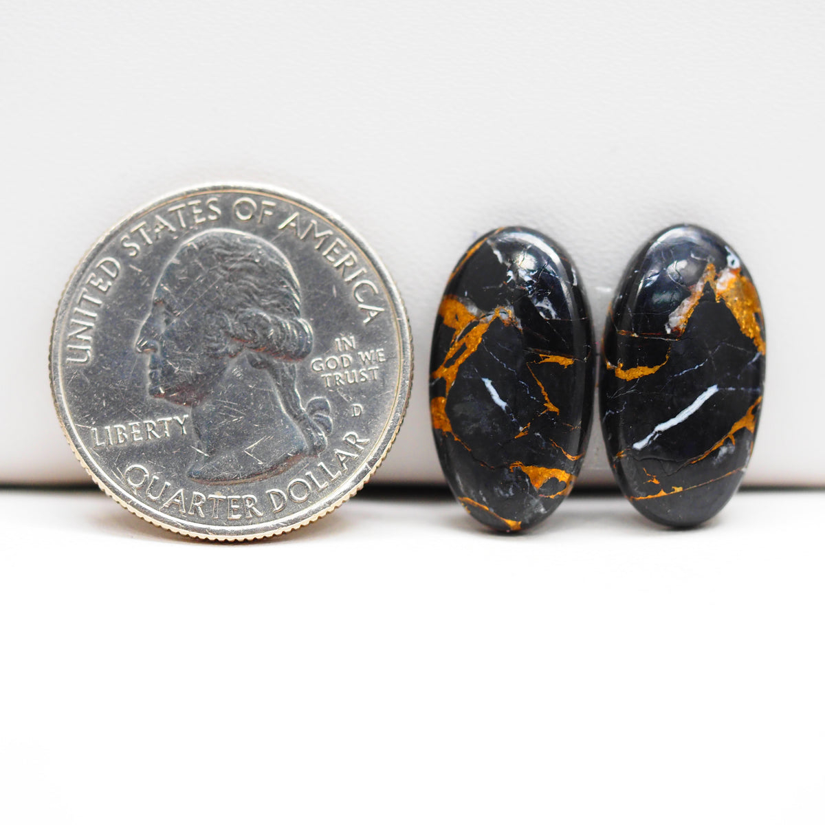 Kingman Black Buffalo Copper Composite Oval Cabochon Pair 20x11x4mm 15.5ct - black stone with bright copper veins - Pedra Gems