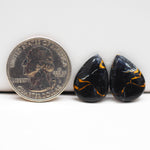Kingman Black Buffalo Copper Composite Pear Cabochon Pair 18x11x3mm 12.5ct - black stone with bright copper veins - Pedra Gems