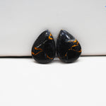 Kingman Black Buffalo Copper Composite Pear Cabochon Pair 18x11x3mm 12.5ct - black stone with bright copper veins - Pedra Gems