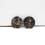 Kingman Black Buffalo Copper Composite Round Cabochon Pair 14x14x4mm 14.5ct - black stone with bright copper veins - Pedra Gems