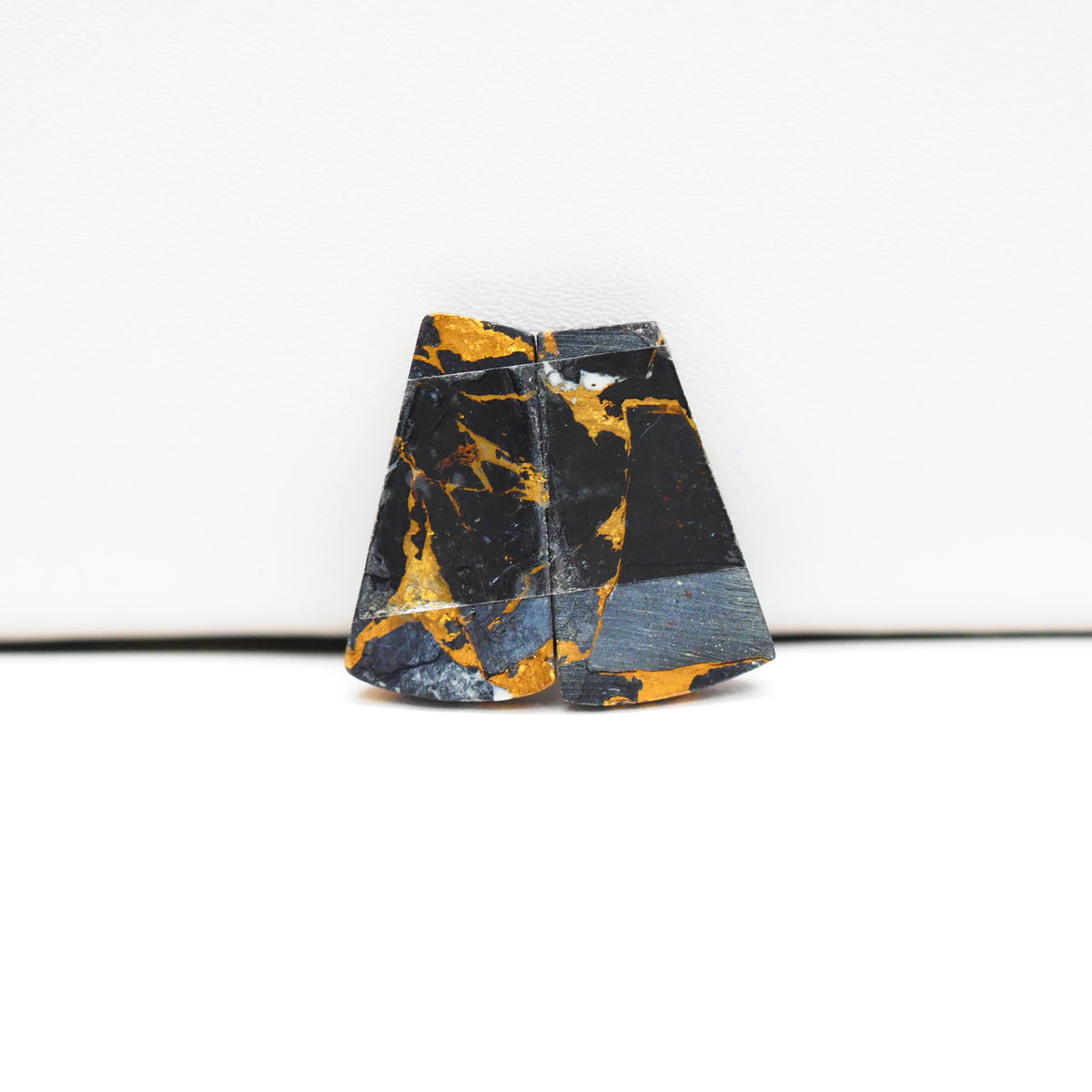 Kingman Black Buffalo Copper Composite Trapezoid Cabochon Pair 21x11x4mm 15.5ct - black stone with bright copper veins - Pedra Gems