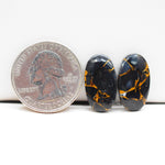Kingman Black Buffalo Copper Composite Oval Cabochon Pair 18x11x3mm 13.5ct - black stone with bright copper veins - Pedra Gems