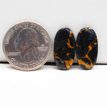 Kingman Black Buffalo Copper Composite Oval Cabochon Pair 20x11x3mm 14.5ct - black stone with bright copper veins - Pedra Gems