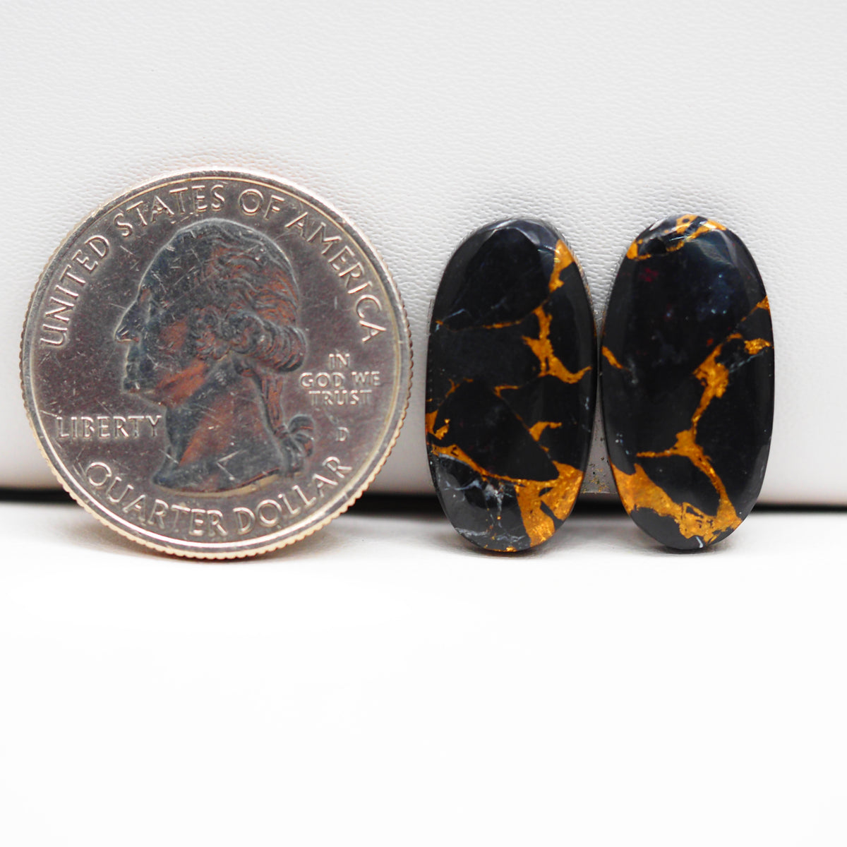 Kingman Black Buffalo Copper Composite Oval Cabochon Pair 20x11x3mm 14.5ct - black stone with bright copper veins - Pedra Gems