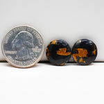 Kingman Black Buffalo Copper Composite Round Cabochon Pair 15x15x3mm 13.5ct - black stone with bright copper veins - Pedra Gems