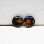 Kingman Black Buffalo Copper Composite Round Cabochon Pair 15x15x3mm 13.5ct - black stone with bright copper veins - Pedra Gems