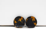 Kingman Black Buffalo Copper Composite Round Cabochon Pair 15x15x3mm 13.5ct - black stone with bright copper veins - Pedra Gems
