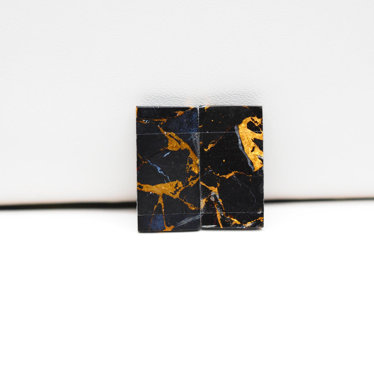 Kingman Black Buffalo Copper Composite Rectangle Cabochon Pair 19x10x3mm 13.5ct - black stone with bright copper veins - Pedra Gems