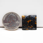 Kingman Black Buffalo Copper Composite Baguette Cabochon Pair 19x9x3mm 13.5ct - black stone with bright copper veins - Pedra Gems
