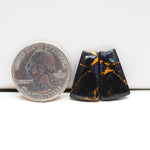 Kingman Black Buffalo Copper Composite Trapezoid Cabochon Pair 20x11x3mm 15.5ct - black stone with bright copper veins - Pedra Gems