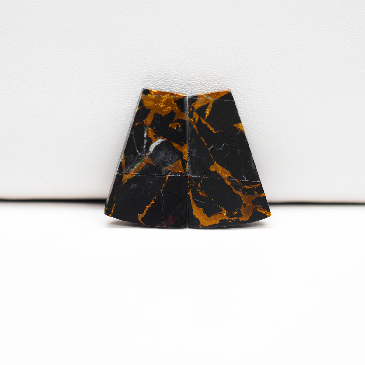 Kingman Black Buffalo Copper Composite Trapezoid Cabochon Pair 20x11x3mm 15.5ct - black stone with bright copper veins - Pedra Gems