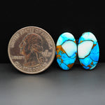 Kingman Ice Blue Dahlia Composite Oval Cabochon Pair 19x11x3mm 13.5ct - icy blue and white stone with copper veining - Pedra Gems