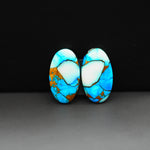 Kingman Ice Blue Dahlia Composite Oval Cabochon Pair 19x11x3mm 13.5ct - icy blue and white stone with copper veining - Pedra Gems