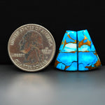 Kingman Ice Blue Dahlia Composite Trapezoid Cabochon Pair 21x12x3mm 14.5ct - icy blue and white stone with copper veining - Pedra Gems