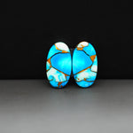 Kingman Ice Blue Dahlia Composite Oval Cabochon Pair 17x10x3mm 12.5ct - icy blue and white stone with copper veining - Pedra Gems