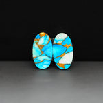 Kingman Ice Blue Dahlia Composite Oval Cabochon Pair 17x10x3mm 12.5ct - icy blue and white stone with copper veining - Pedra Gems