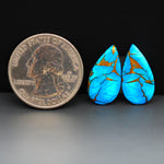 Kingman Ice Blue Dahlia Composite Pear Cabochon Pair 19x11x3mm 10ct - icy blue and white stone with copper veining - Pedra Gems