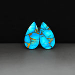 Kingman Ice Blue Dahlia Composite Pear Cabochon Pair 19x11x3mm 10ct - icy blue and white stone with copper veining - Pedra Gems