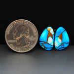 Kingman Ice Blue Dahlia Composite Freeform Cabochon Pair 16x10x3mm 10.5ct - icy blue and white stone with copper veining - Pedra Gems