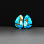Kingman Ice Blue Dahlia Composite Freeform Cabochon Pair 16x10x3mm 10.5ct - icy blue and white stone with copper veining - Pedra Gems