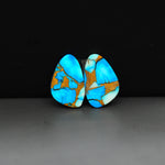 Kingman Ice Blue Dahlia Composite Freeform Cabochon Pair 16x10x3mm 10.5ct - icy blue and white stone with copper veining - Pedra Gems