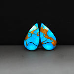 Kingman Ice Blue Dahlia Composite Pear Cabochon Pair 20x11x3mm 12.5ct - icy blue and white stone with copper veining - Pedra Gems