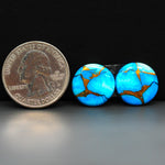 Kingman Ice Blue Dahlia Composite Round Cabochon Pair 15x15x3mm 12.5ct - icy blue and white stone with copper veining - Pedra Gems