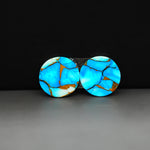 Kingman Ice Blue Dahlia Composite Round Cabochon Pair 15x15x3mm 12.5ct - icy blue and white stone with copper veining - Pedra Gems