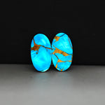 Kingman Ice Blue Dahlia Composite Oval Cabochon Pair 20x11x3mm 14ct - icy blue and white stone with copper veining - Pedra Gems